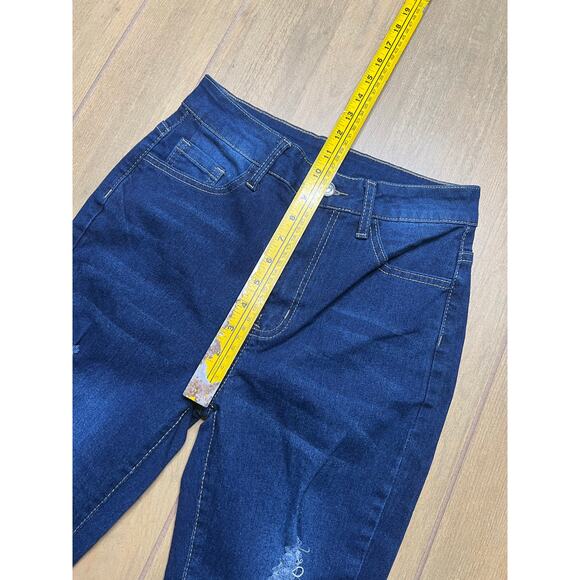 Vintage Look blue high-rise distressed flare Flamingo Distressed Jeans Sz 25x30 - Picture 6 of 12